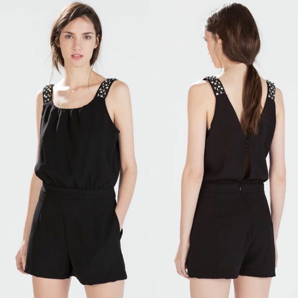 Zara Black Embellished Strap Romper